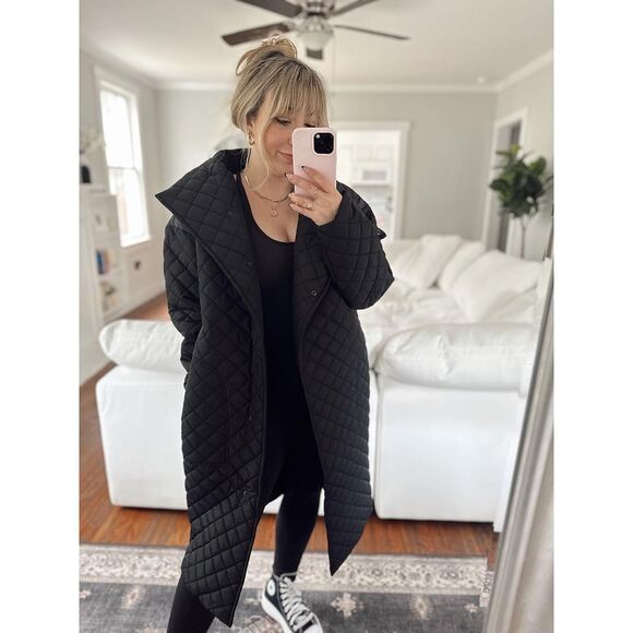 Daily Ritual Jackets & Blazers - Daily Ritual Quilted Long Coat Women's XL Black High Collar Jacket  Minimalist